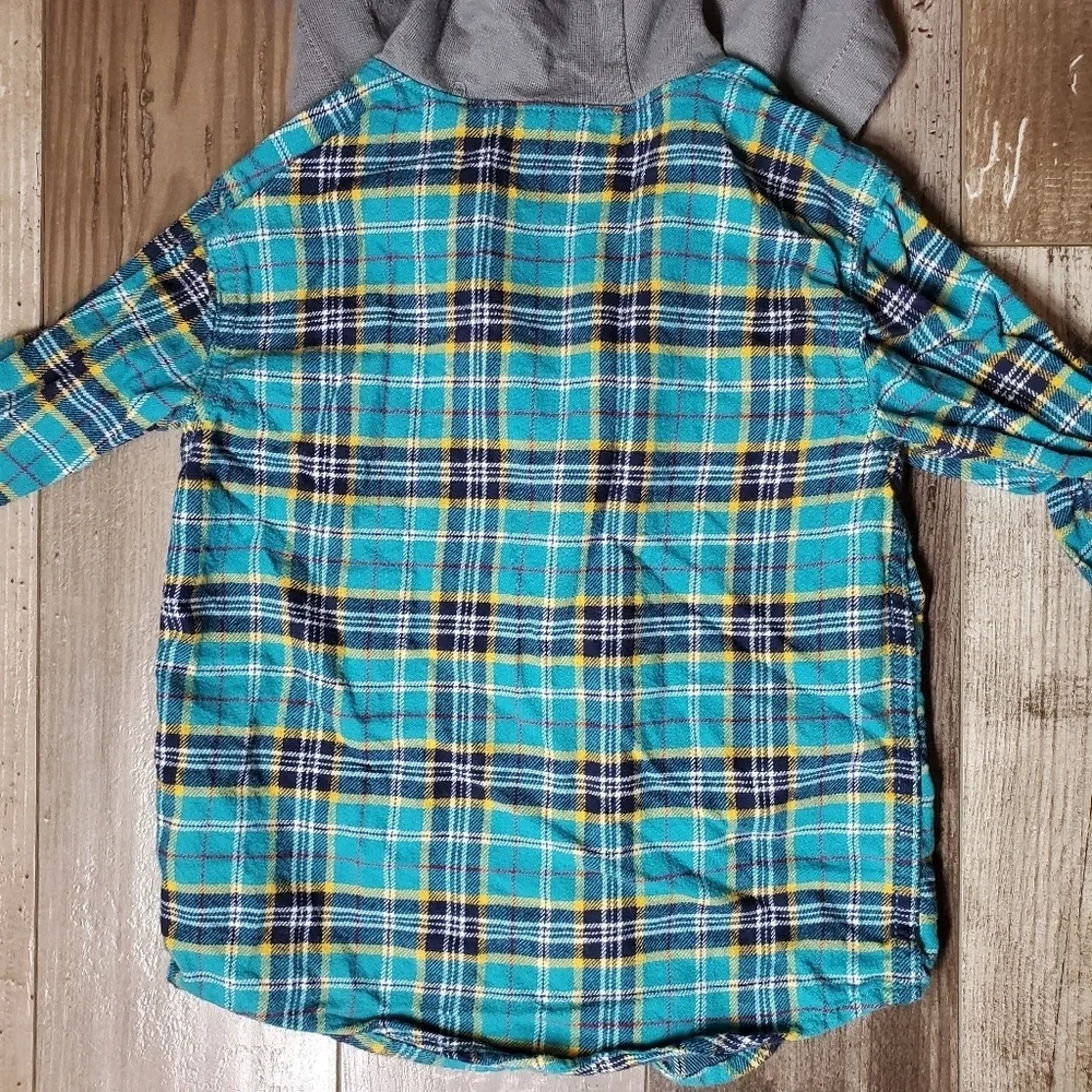 Carter's Toddler Boy Hooded Button Down Cotton Flannel Shirt Top Size 3T EUC